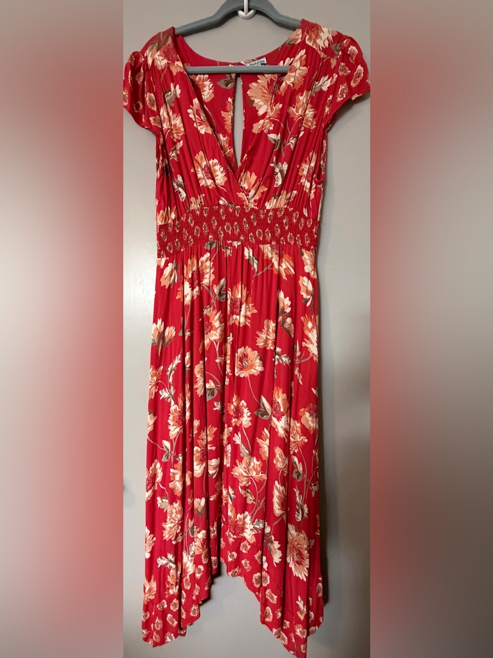 Nostalgia Red Floral Maxi Skirt with Cream & Peach Blooms